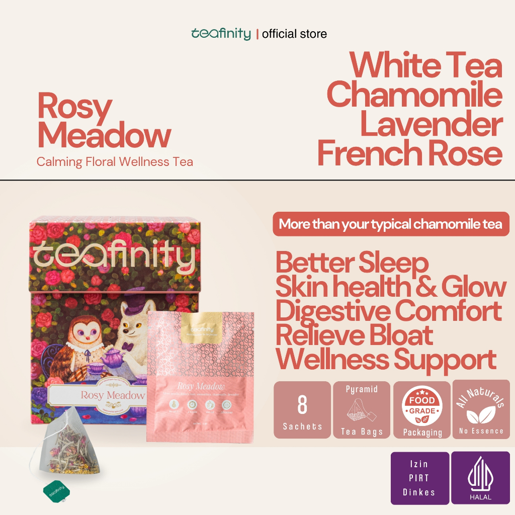 

Teafinity Rosy Meadow | Box | Teh Chamomile & Lavender White Tea | Teh Insomnia Tidur Relaksasi