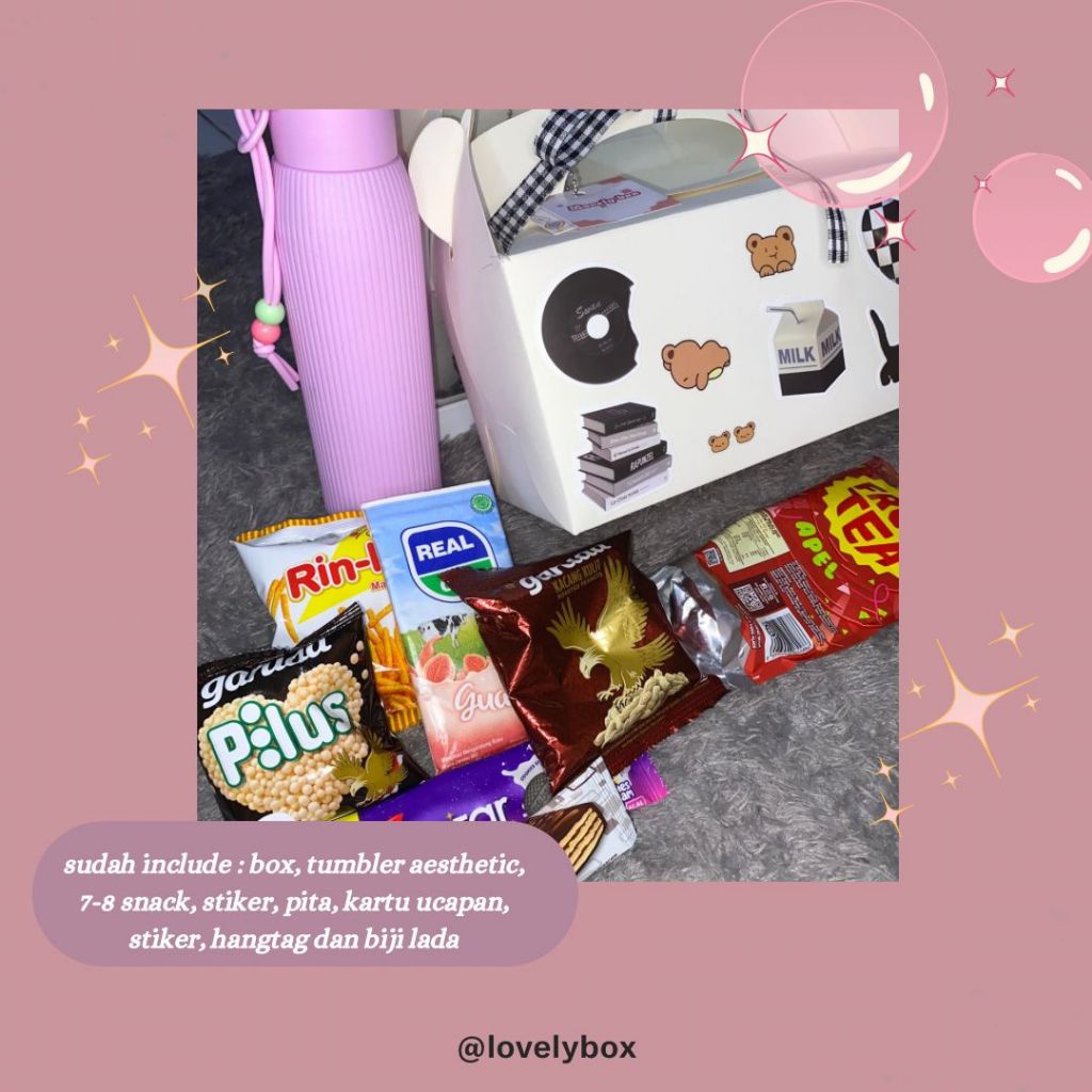 

Gable Box/Hamper Box Snack & Tumbler - Kado Manis, Isi Komplit