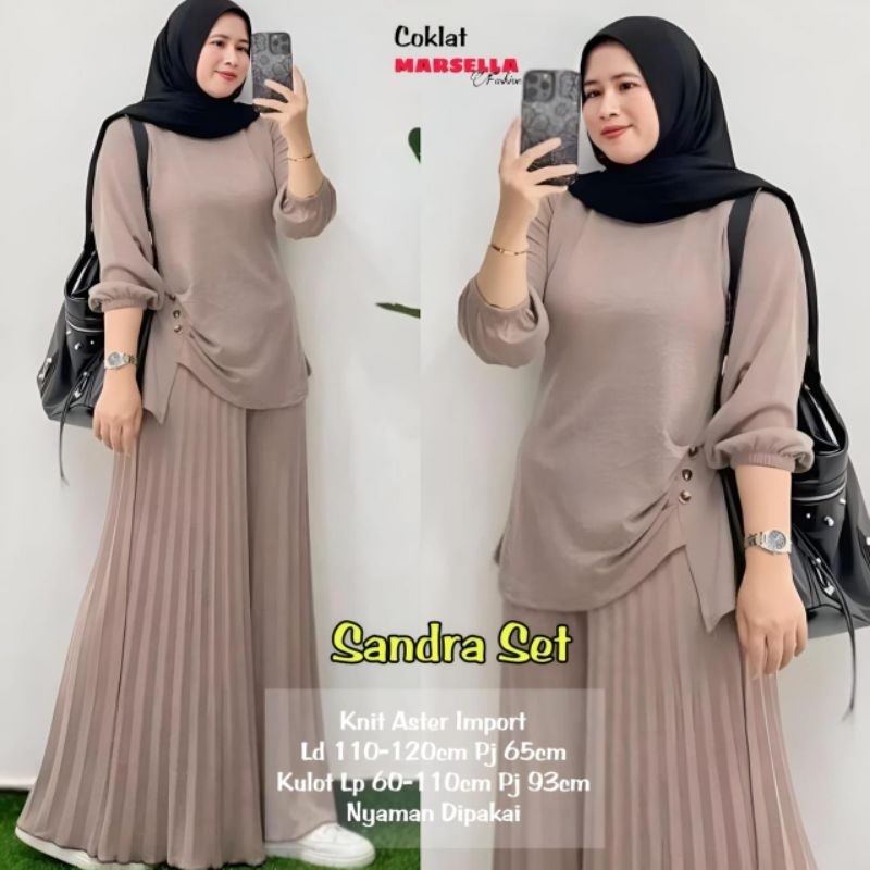 sandra one set knit ori marsela tunik knit import celana highwaist kulot kaos knit import kulot knit