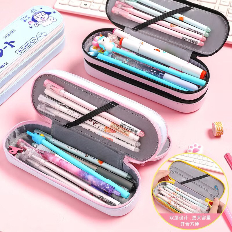 

Tempat Pensil Lucu 2 Resleting Karakter Strawberry & Bunny | Pencil Case Double Layer Multifungsi