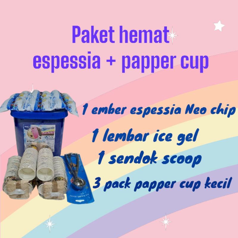 

paket hemat ice cream espessia Neo chip 8 liter + papper cup / es krim indoeskrim eskrim/ ice cream murah bekasi / paket ice cream ulang tahun/paket ice cream sunatan