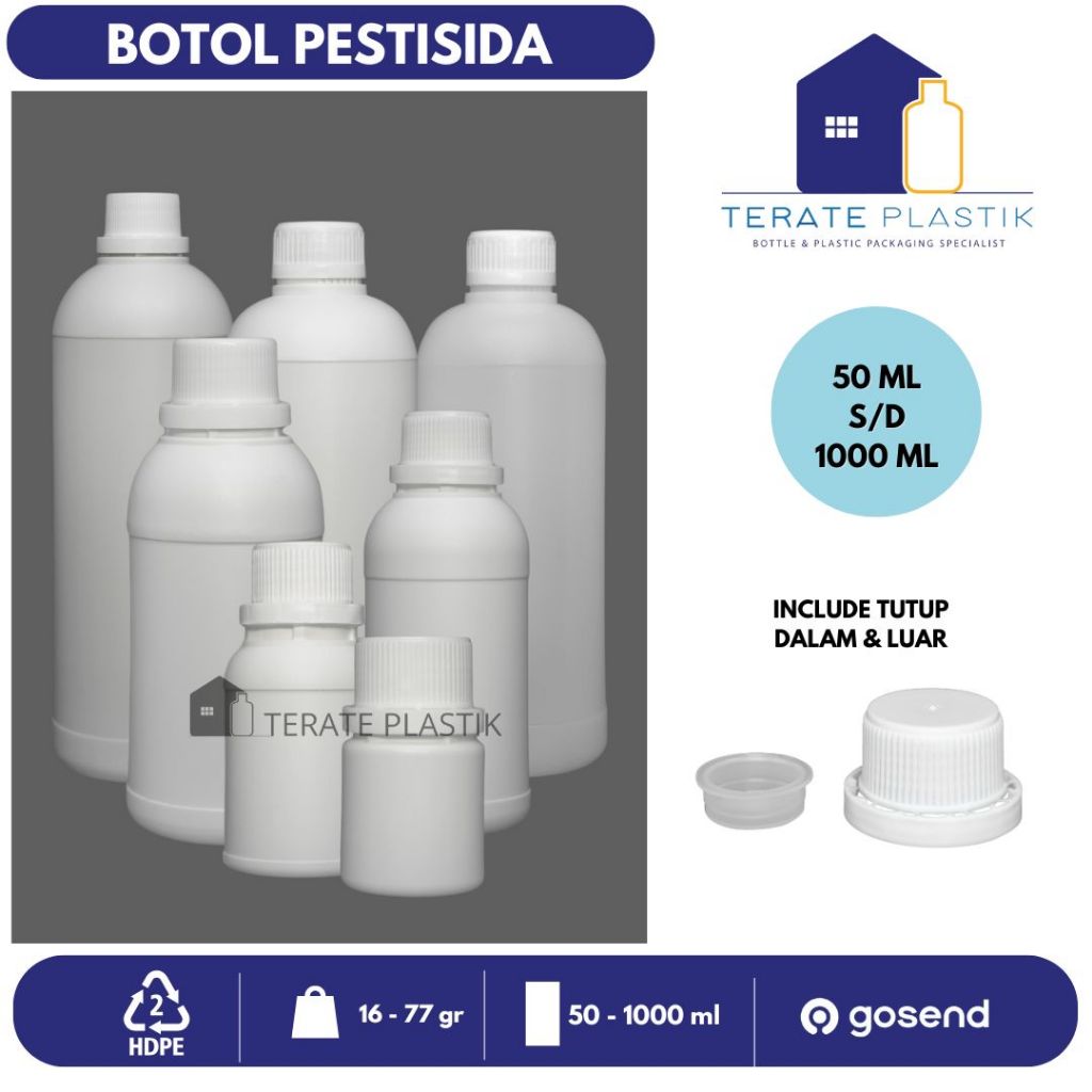 Botol Pestisida Segel 50ml - 125ml - 250ml - 500ml - 1L | Botol Pupuk | Terate Plastik Bandung