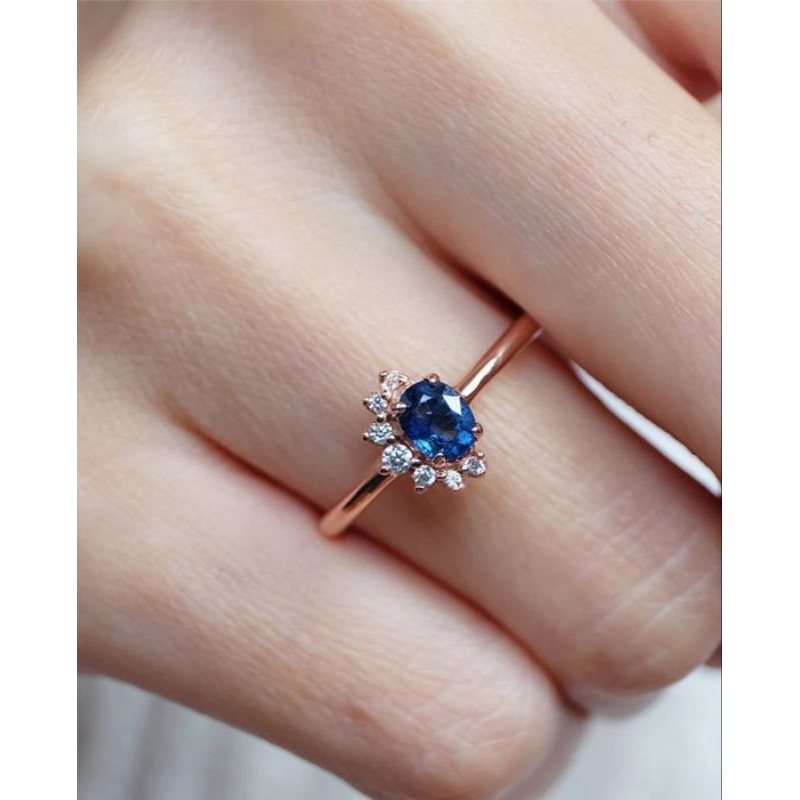 cincin emas wanita model permata zircone biru
