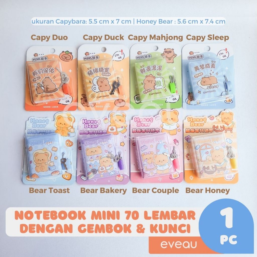 

Notebook Mini Capybara Honey Bear 70 Lembar Dengan Gembok dan Kunci Warna Pastel Hias Dekorasi Kreatifitas Media Tulis Anak Bergambar Hewan Capy Bara Beruang Panda Animal Pet Buku Tulis Harian Diary Kecil Catatan Secret Book