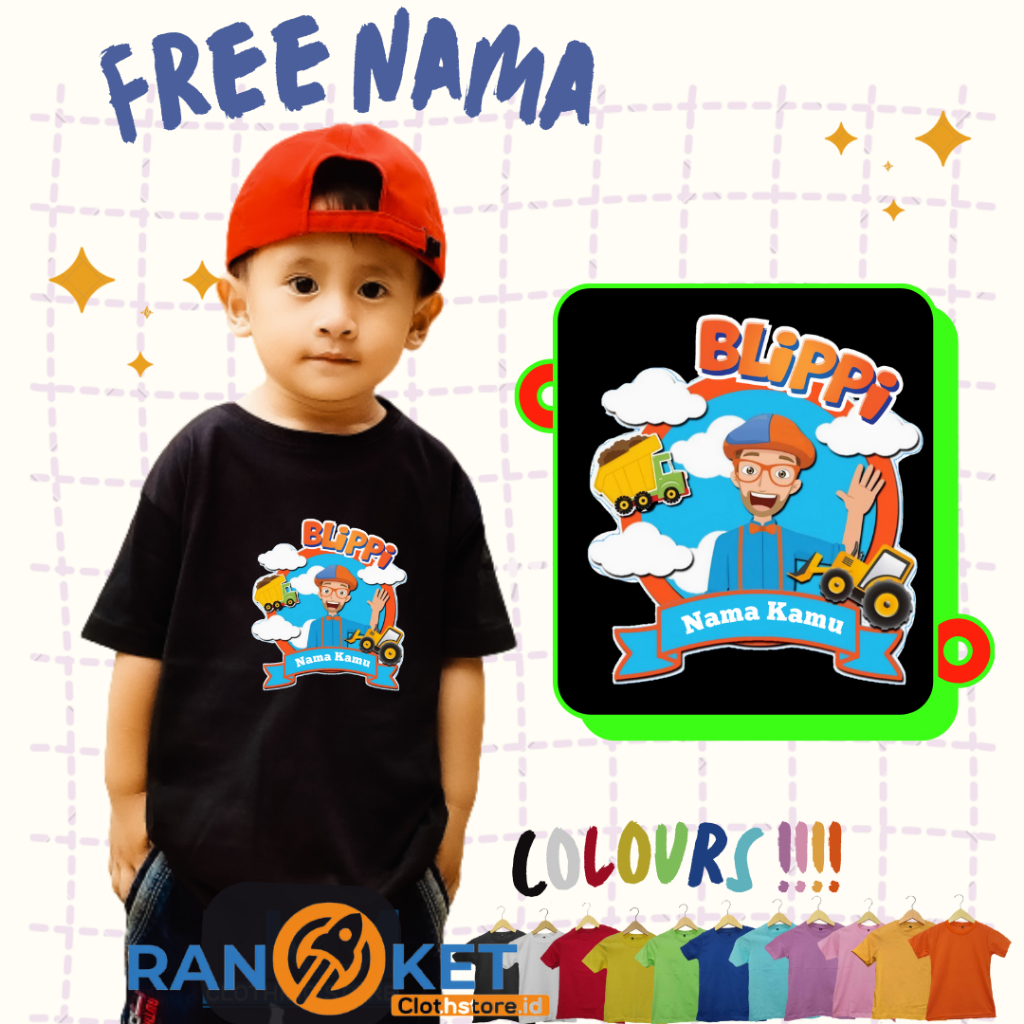 Kaos Anak Blippi Youtube Anak | Baju Anak Blippi Youtube Anak | Bisa COD [[ FREE NAMA ]]