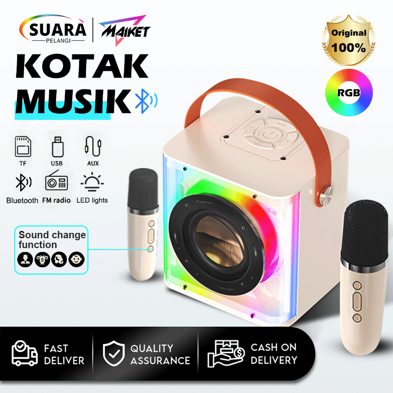 PRO MAX BASSMAIKET Speaker Bluetooth Karaoke 2 Mic Super Bass Wireless Suara Ajaib Musik Box Full