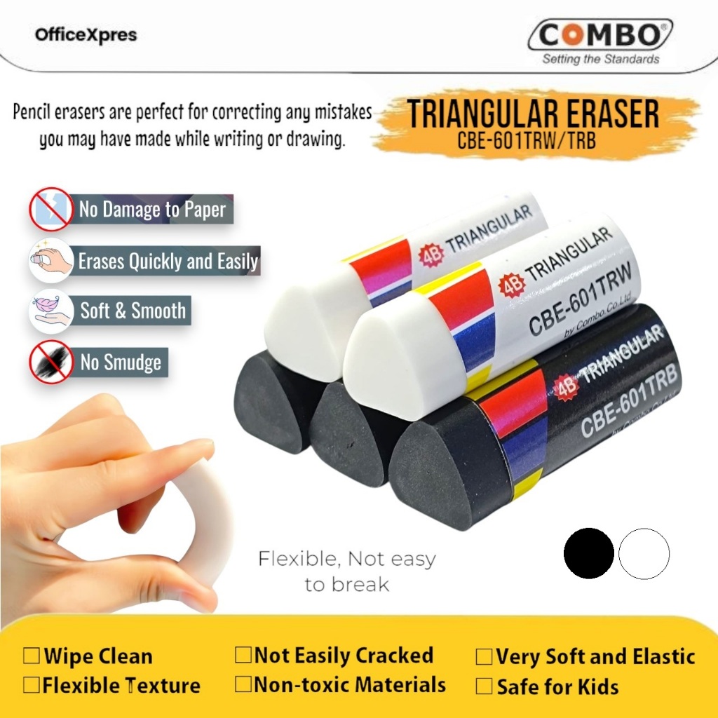 

(1 Box = 32 Pcs) Triangular Eraser CBE-601 / Penghapus Pensil Segitiga / Triangle Eraser / Pencil Eraser Black and White / Stip Karet / Hapusan Pensil