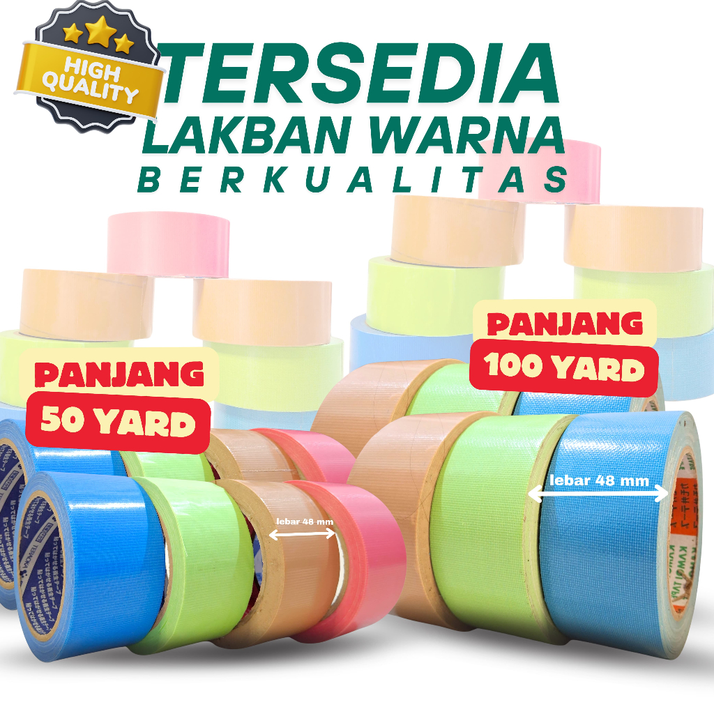 

Lakban Warna Warni 45mm x 100Y/50Y | Isolasi Kardus Packing Rekat Kuat