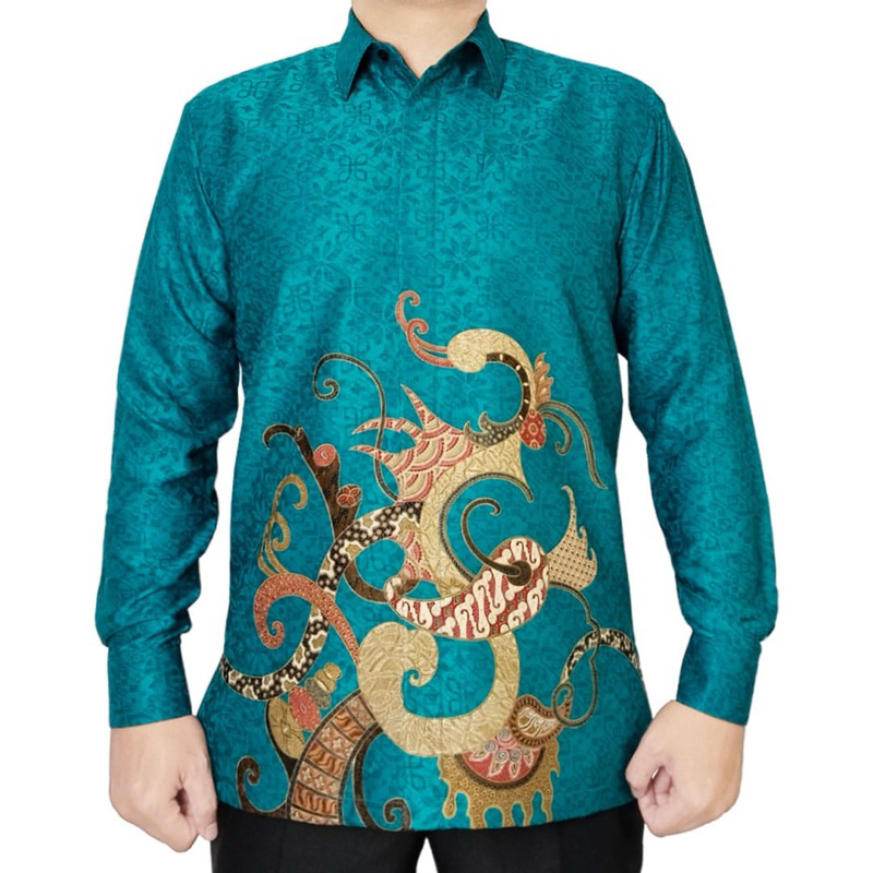 Kemeja Batik Pria Semi Sutra Hijau Klasik - Hanlee Batik 836