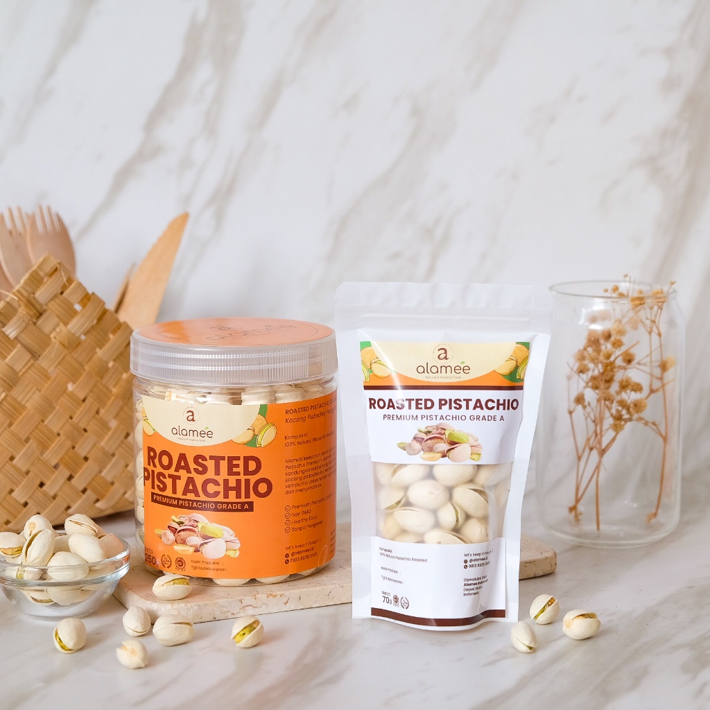 

ALAMEE Pistachio Kacang Pistacio Panggang Fustuk Roasted Organic Dalam Cangkang Renyah