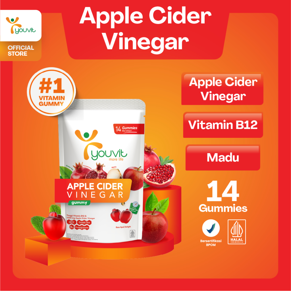 Apple Cider Vinegar Gummy untuk Kelola Berat Badan | Youvit ACV 7 Hari dengan Apel, Ekstrak Greentea
