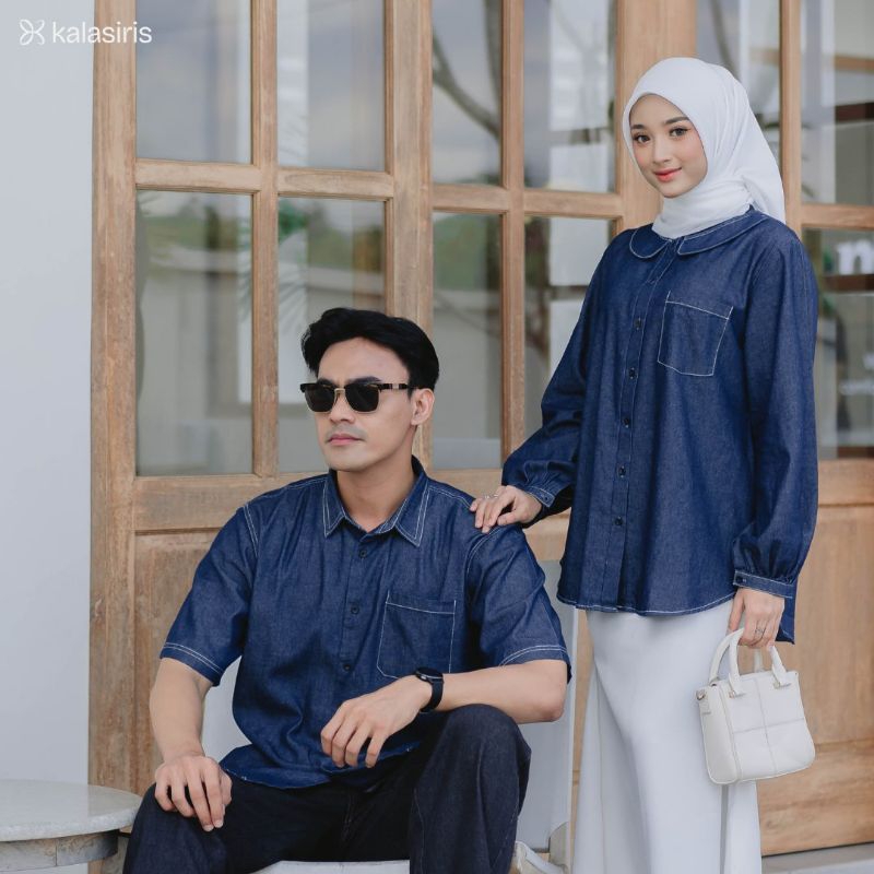 Atasan Denim Shirt Lengan Panjang Baju Denim Soft Pria Kancing Depan Adem Jeans Navy S - XXL