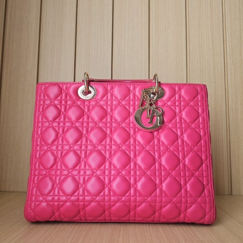 Tas Christian Dior Lady Dior Large Pink Fuchsia 2013 Preloved