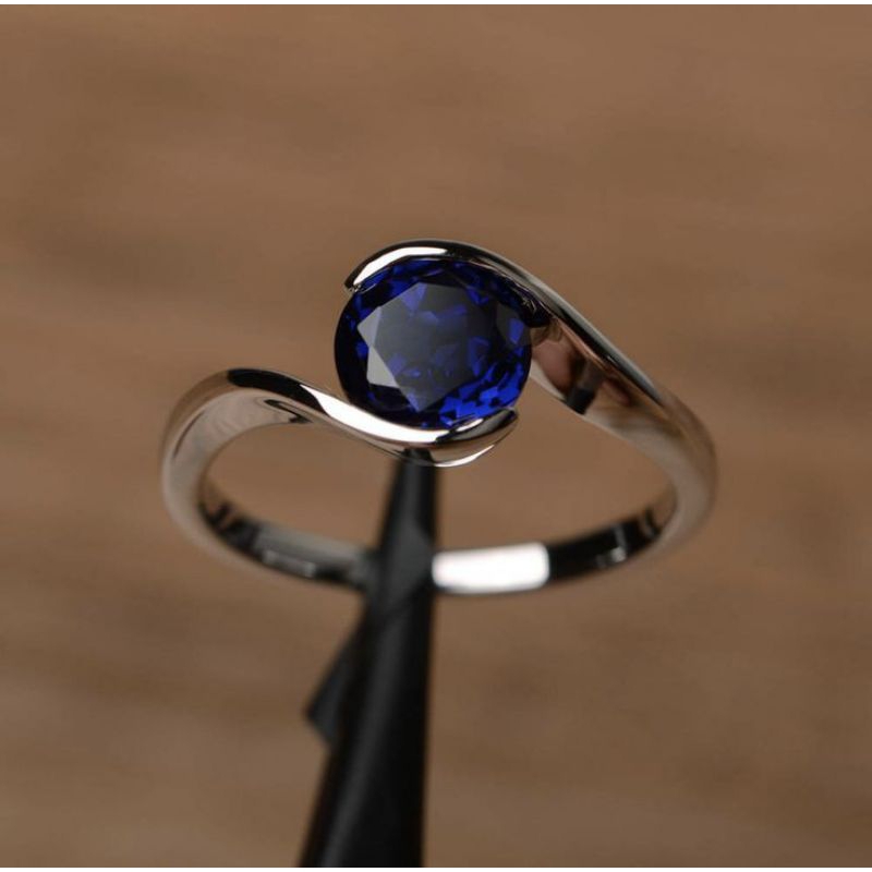 cincin emas wanita model permata zircone biru