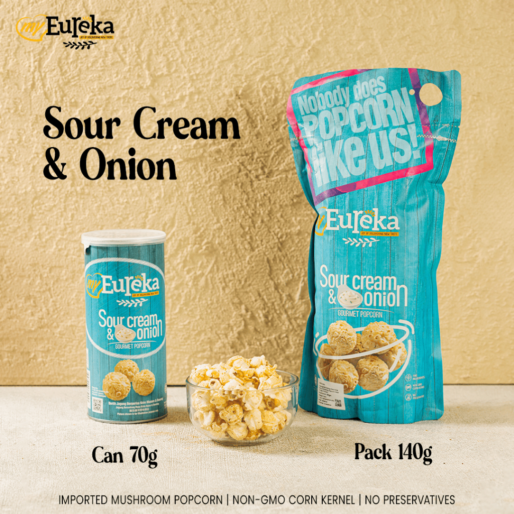 Eureka Popcorn Sour Cream & Onion Pack Pouch 140g | Snack Cemilan Impor
