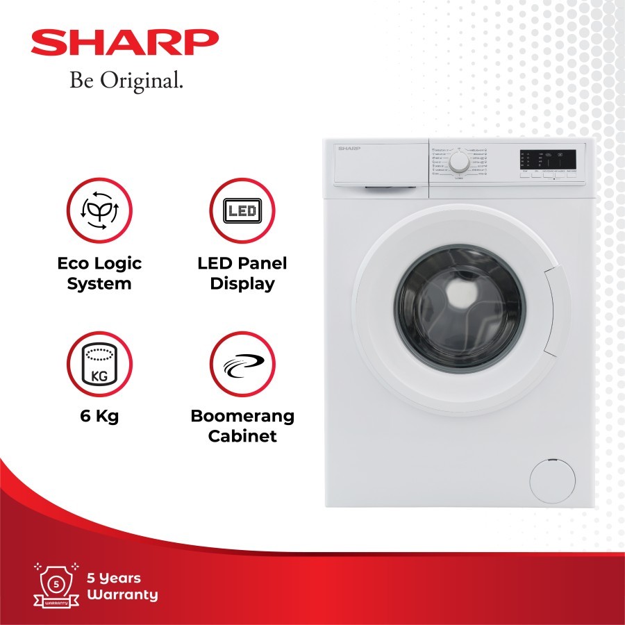 Sharp Mesin Cuci 6Kg ES-FL1062B Front Loading Boomerang Series