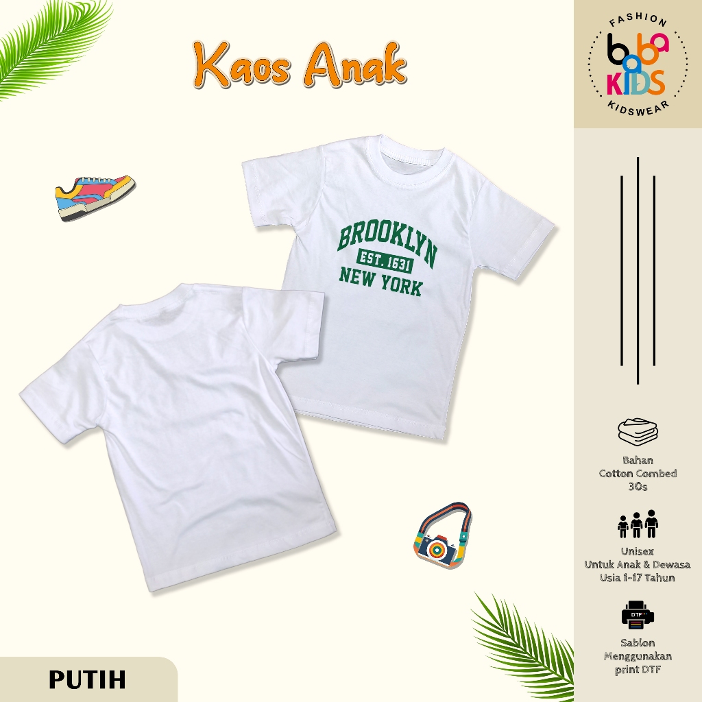 Kaos Anak & Remaja Laki-Laki 1-17 Tahun BROOKLYN Cotton Combad 30s Baju Kaos Anak