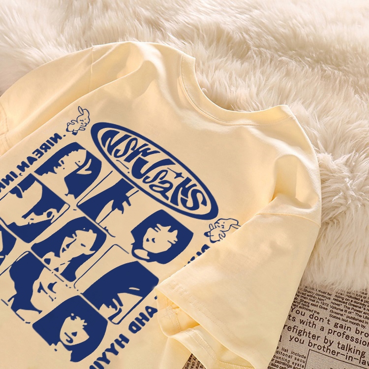 SEZO Baju Wanita Kaos Bermotif Biru Baju Kaos Oversize Wanita Korean 100%Cotton | Atasan Wanita Kore