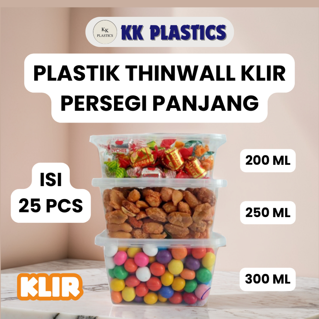 PLASTIK THINWALL KLIR PERSEGI PANJANG RECTANGLE KOTAK MAKAN LUNCH BOX 200 250 300 ML