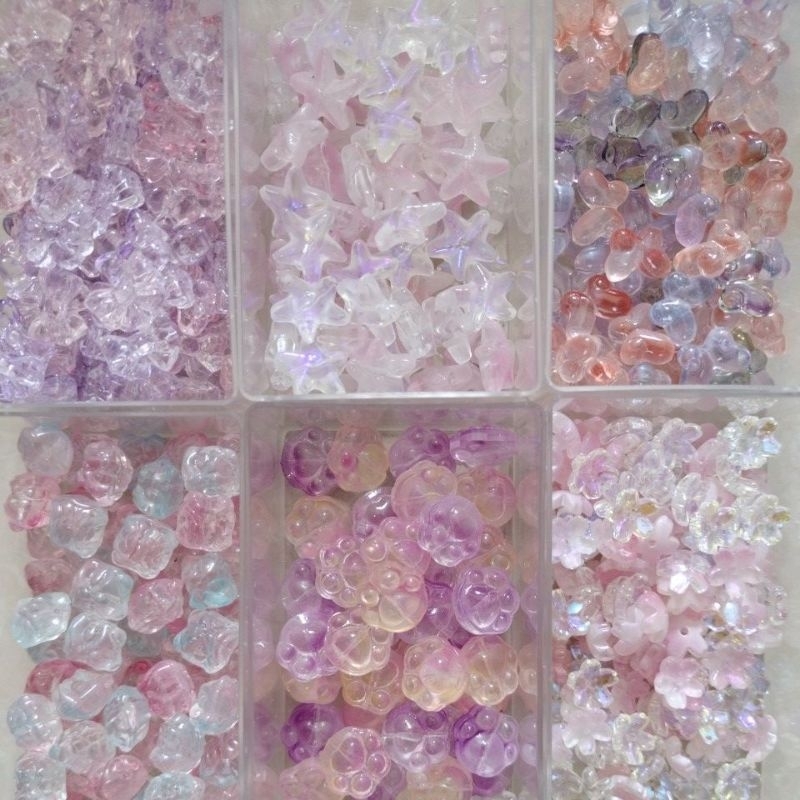 Manik Mote kaca karakter - glass beads kristal bentuk - 1 klip mix warna