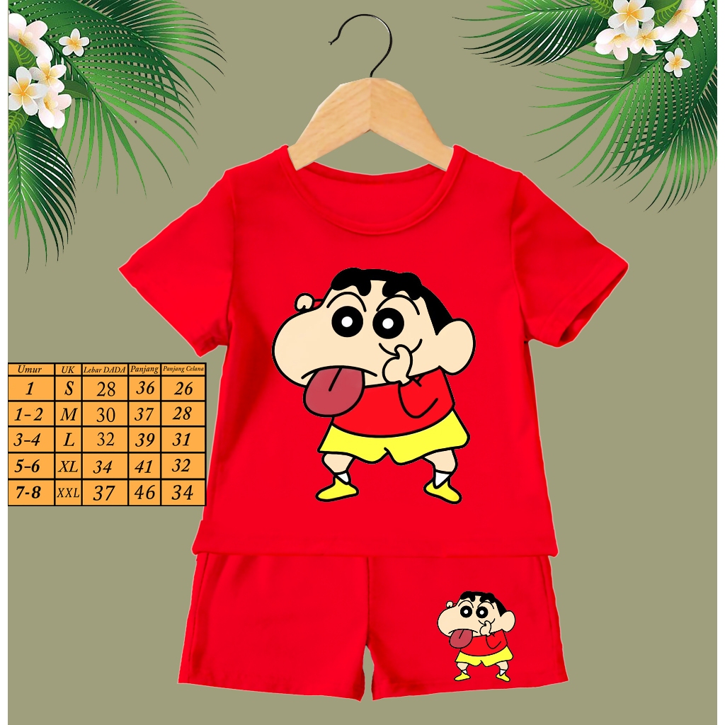 Setelan Kaos Anak Celana Pendek Shinchan | Bahan Rayon | Shinchan