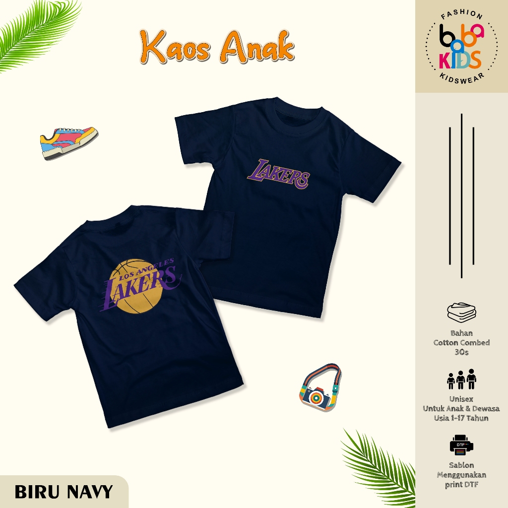 Kaos Anak & Remaja Laki-Laki 1-17 Tahun Lakers Cotton Combad 30s Baju Kaos Anak