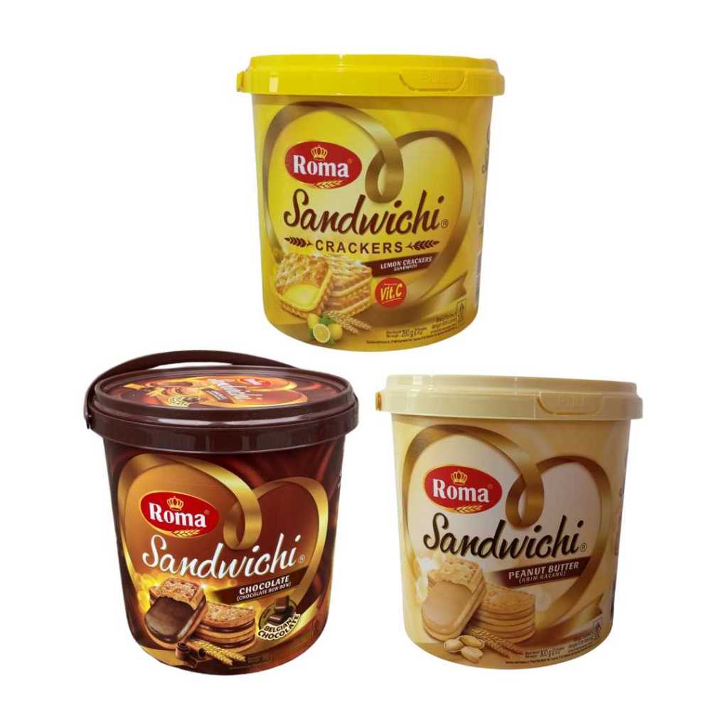 

Roma Sandwichi 300gr Chocolate Belgian Bon Bon Biskuit Sandwich Dengan Krim Cokelat Peanut Butter Lemon Toples