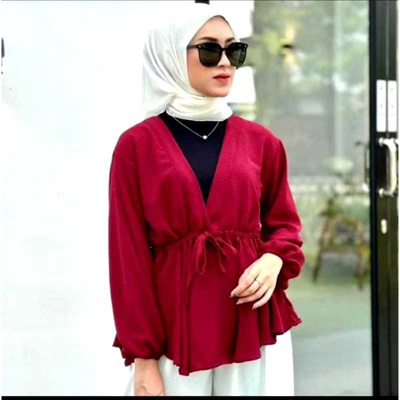 fast delivery baju atasan wanita blouse serut pinggang tangan balon karet / blouse karet pinggang
