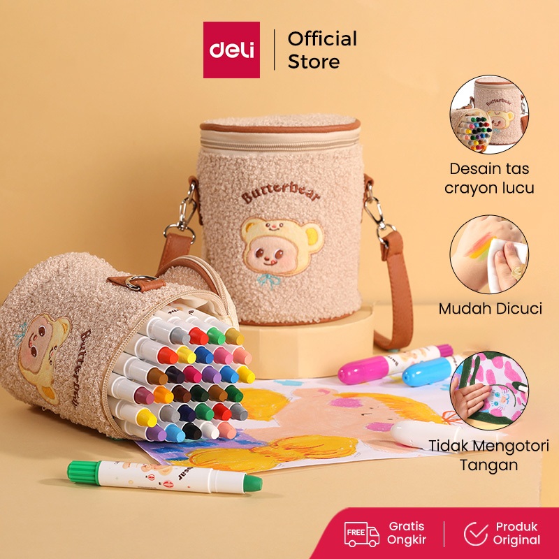 

DELI X BUTTERBEAR TWISTABLE CRAYON / KRAYON 24 36 WARNA TIDAK MENGOTORI TANGAN HY903