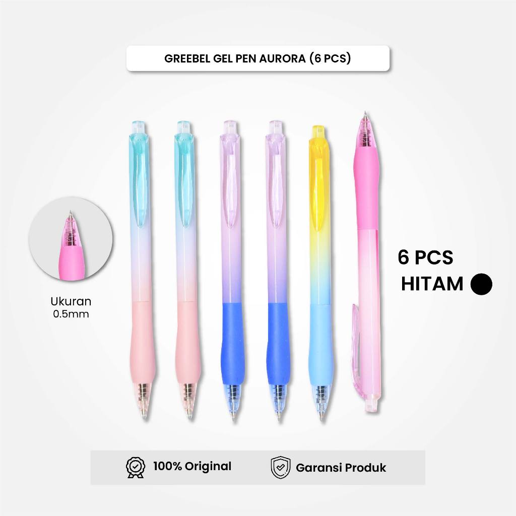 

GREEBEL Gel Pen Pulpen Pena GP-511 Aurora Hitam 0.5 (6PCS/SET) / Pulpen Gel Murah Grosir