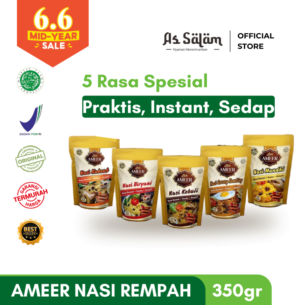 

6.6 Mid Year SALE ! - Ameer Nasi Rempah Basmati Instant , Nasi Kebuli Nasi Mandhi , Briyani - 350gr