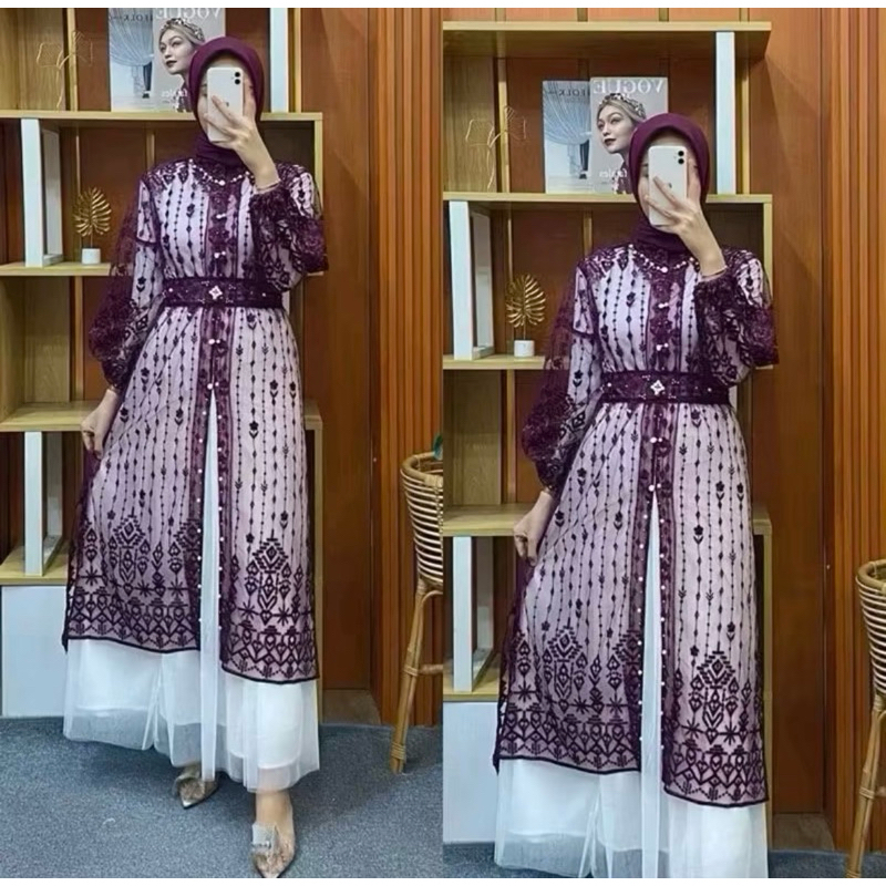 OUTER BROKAT KONDANGAN WISUDA OUTER BROKAT AZZURA CARDIGAN LENGAN PANJANG LONG TUNIK