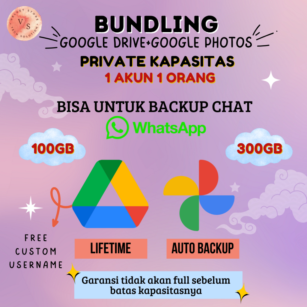 [PRIVATE KAPASITAS] Google Drive dan Google Photo Unlimited Max 100 GB 300GB Legal Bergaransi Resmi