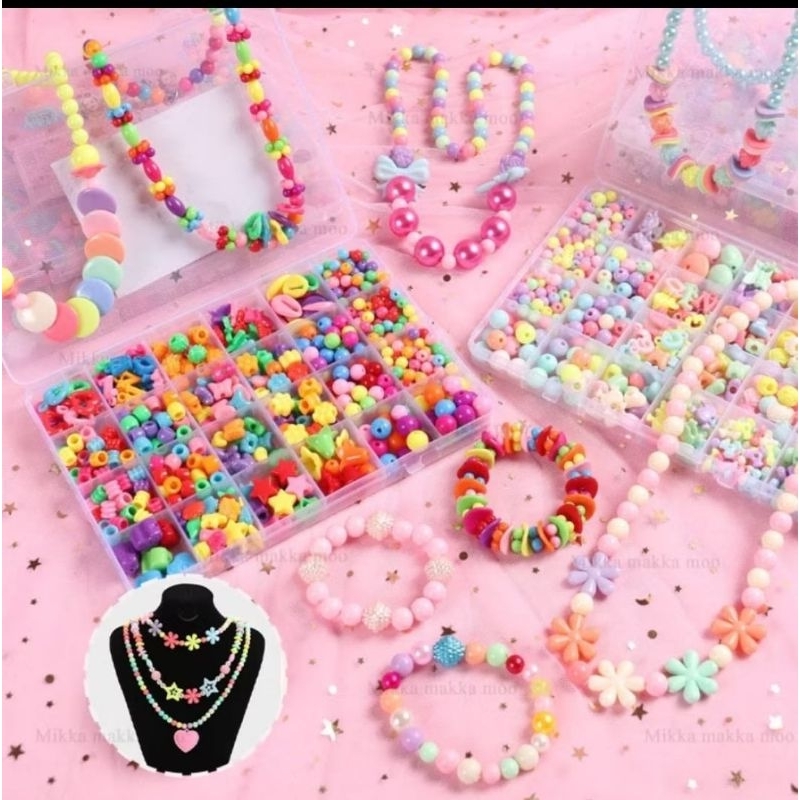 Mainan Edukasi Kreatifitas Anak Meronce PLUS TALI & BOX BESAR SEKAT 24 / DIY MANIK / MUTE / Pernak P