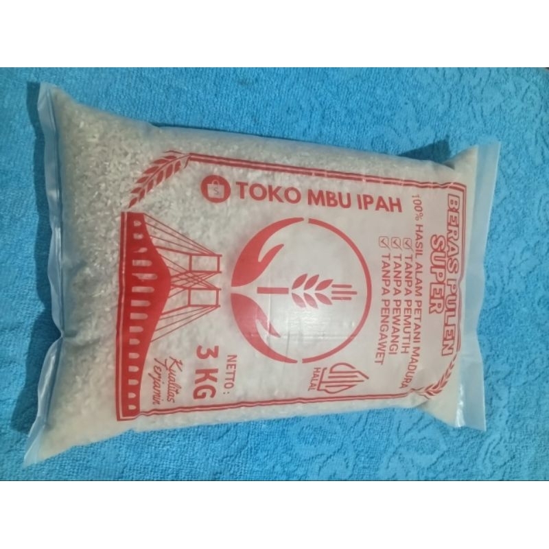 

Beras pulen kemasan 3kg hasil panen sendiri