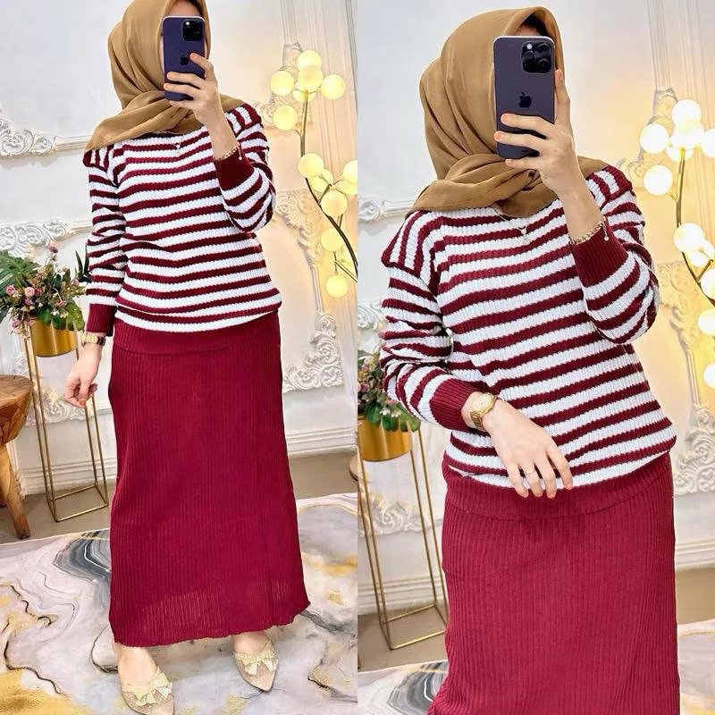 ANNITA SET ROK RAJUT SALUR SETELAN RAJUT TERBARU