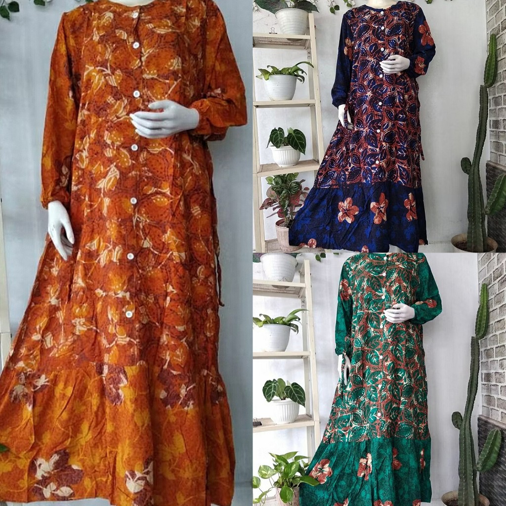 Longdress Daster Huza Kancing Iyura (Ld110, Pb132) Busui Friendly Lengan Panjang Karet