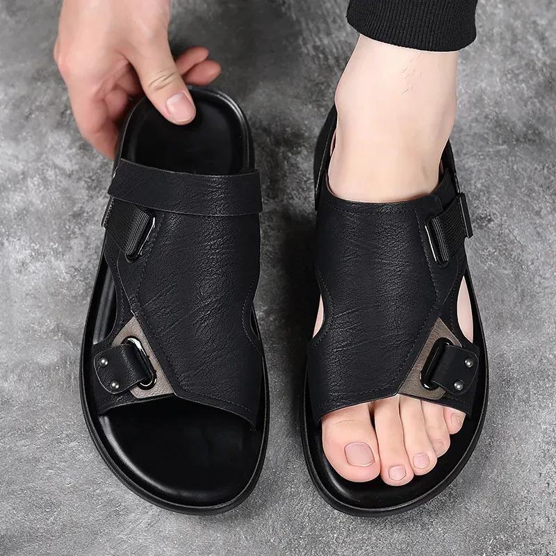 Sandal Pria Kulit Asli Stylish - Pengunci Klasik Vintage - Sandal Casual Pria - Sandal Pria Keren