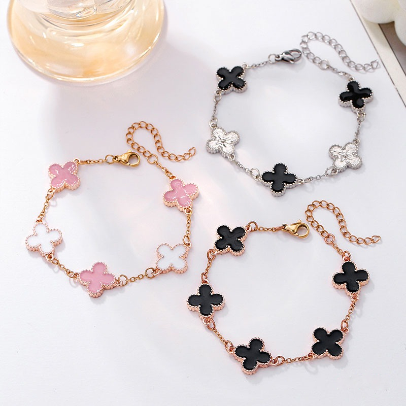 Gelang Kalung Clover Titanium Cantik Serbaguna Tidak Pudar Gelang Kelas Atas Semanggi Daun 4 Gelang 