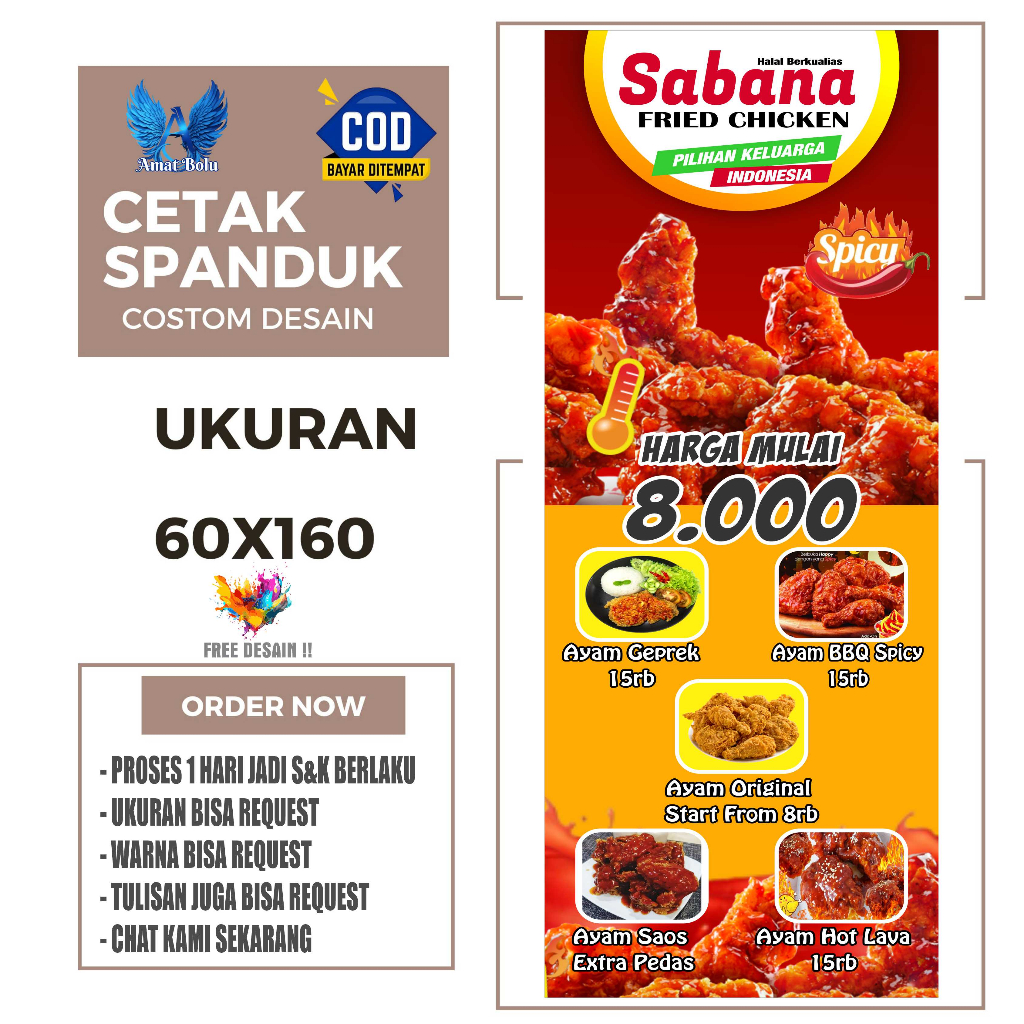 Cetak Spanduk Banner SABANA FRIED CHICKEN Costom Desain