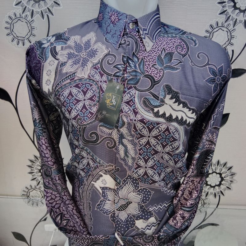 BATIK PRIA ,BATIK PRIA PREMIUM UNGU TARO,BATIK PRIA LENGAN PANJANG