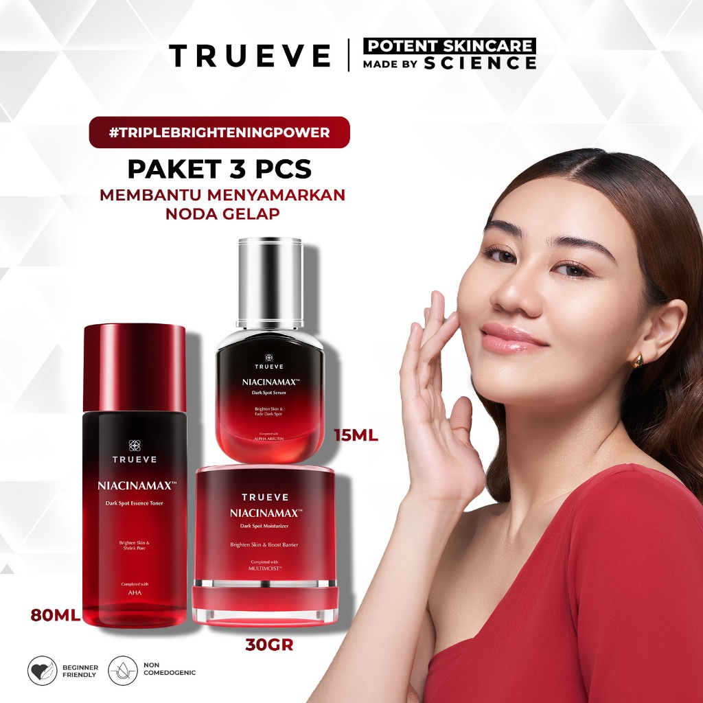 [AALIYAH MASSAID APPROVED - PAKET 3 PCS] TRUEVE Niacinamax™ Dark Spot Serum , Moisturizer , Toner (N