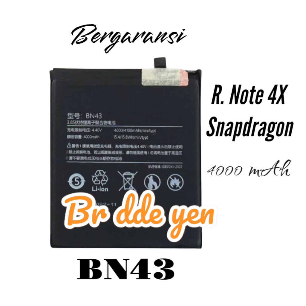 Baterai for Xiaomi BN43 BM43 BN38 BN 43 BM 43 BN 38 BN-43 BM-43 BN-38 Redmi Note 4X Snapdragon Batte