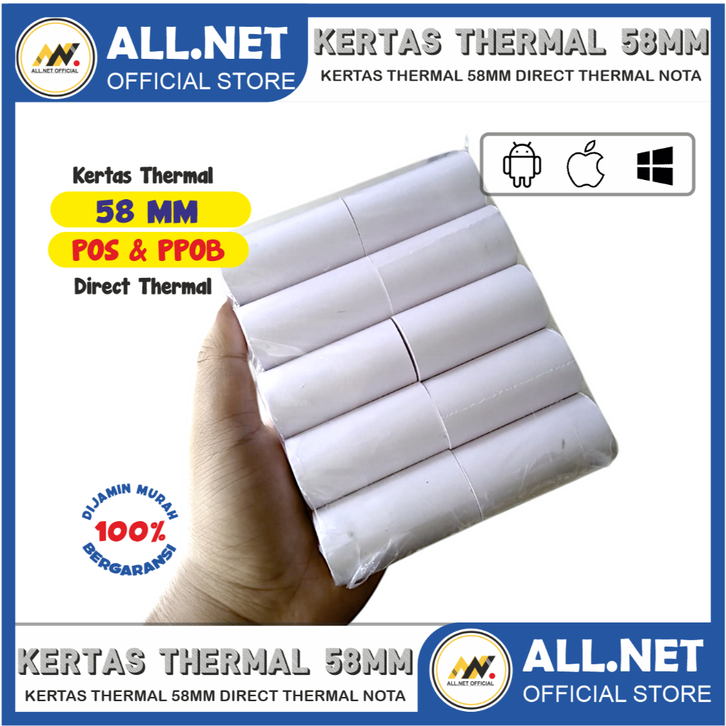 

Kertas Thermal 1 Pack isi 10 Roll Direct Thermal 57 / 58mm