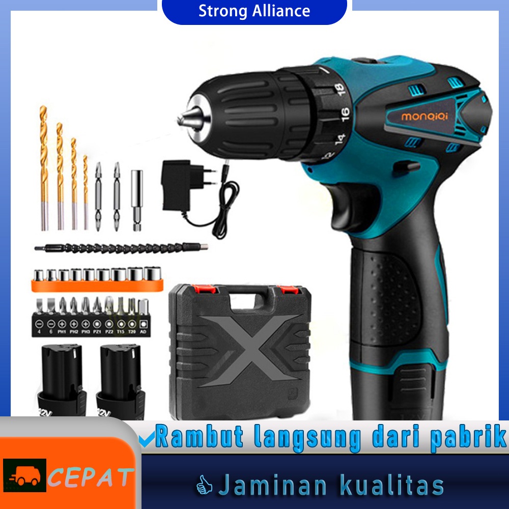 Mesin Bor Cas Charger 12V Cordless Drill Set Mata Bor/ bor tangan listrik/ bor listrik/ bor charger 