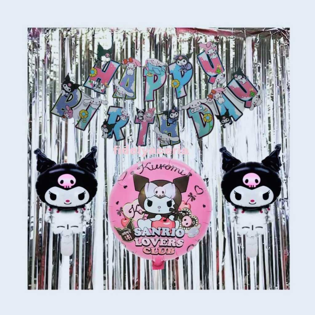 SET ULANG TAHUN KUROMI SIMPLE / SET HAPPY BIRTHDAY KUROMI FOIL PLUS TIRAI SILVER