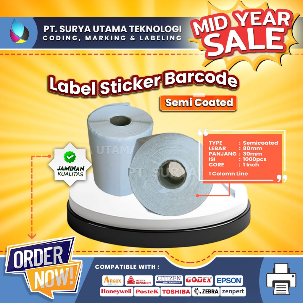 

Label Sticker Barcode Semicoated 80mm X 30mm 1 Line 1000 Pcs Perforasi