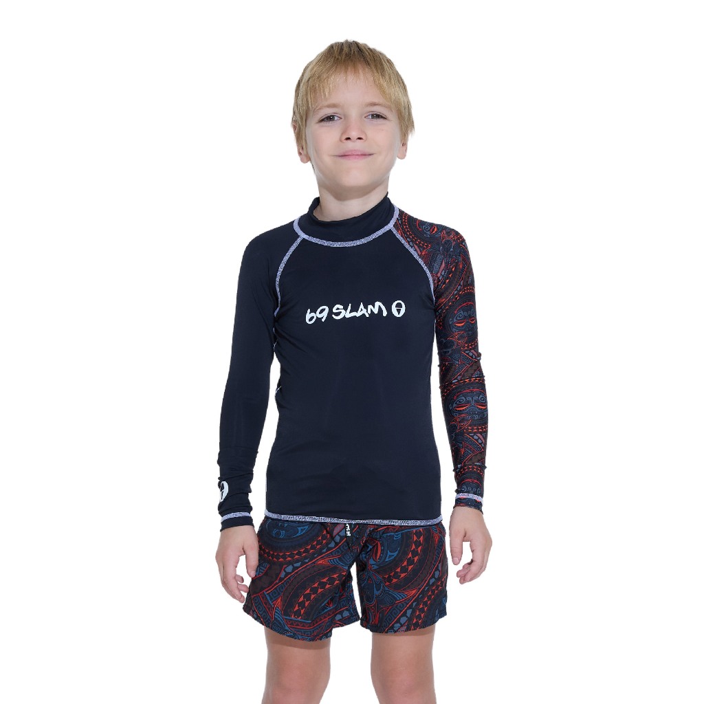 69 Slam Baju Renang Anak - KIDS SAMOAN OWEN L/S RASH VEST KRLSMO-BK