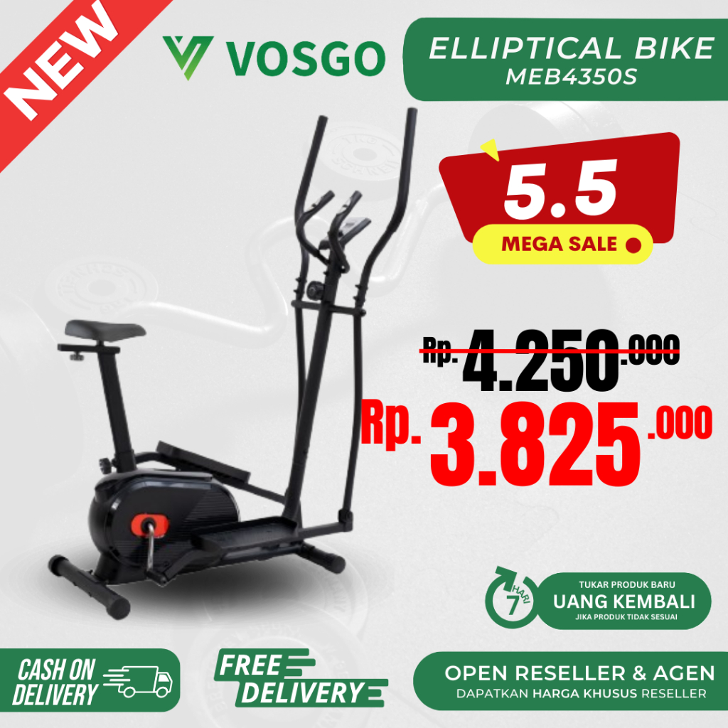 Vosgo MEB4350S Alat Fitness Elliptical Crosstrainer Bike Magnetic