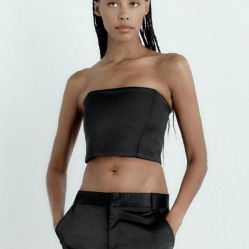 ZARA BLACK SATIN CROP CORSET TOP